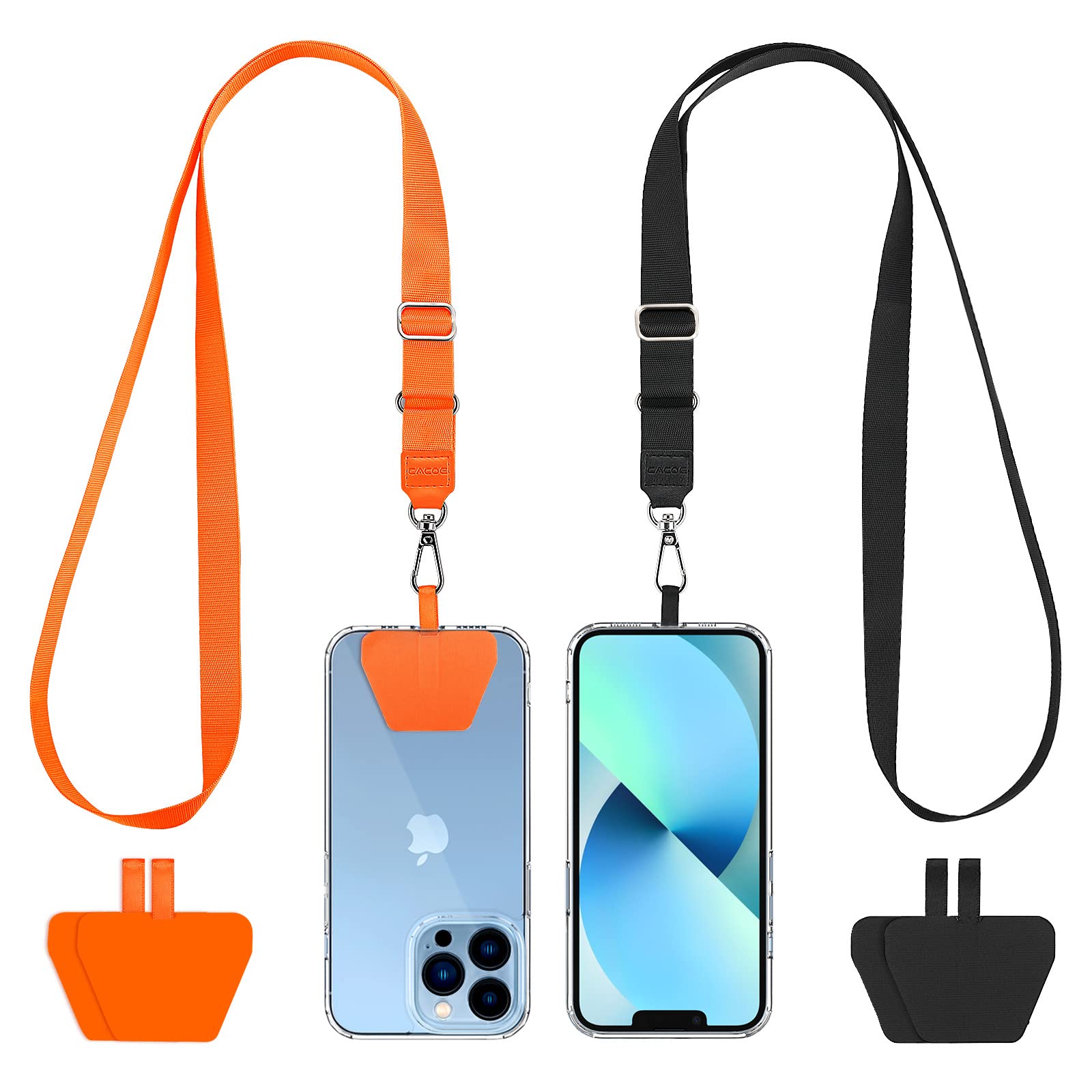 CACOE Phone Lanyard 2 Pack-2× Adjustable Neck Strap,2× Phone Patches,Universal Cell Phone Multifuctional Patch Lanyards Compatible with Most Smartphones(Black+Gray)